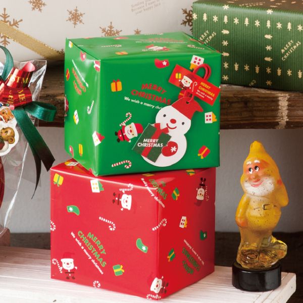 包装紙 クリスマスミニサンタ包装紙/緑(全紙)(50枚) | テイクアウト