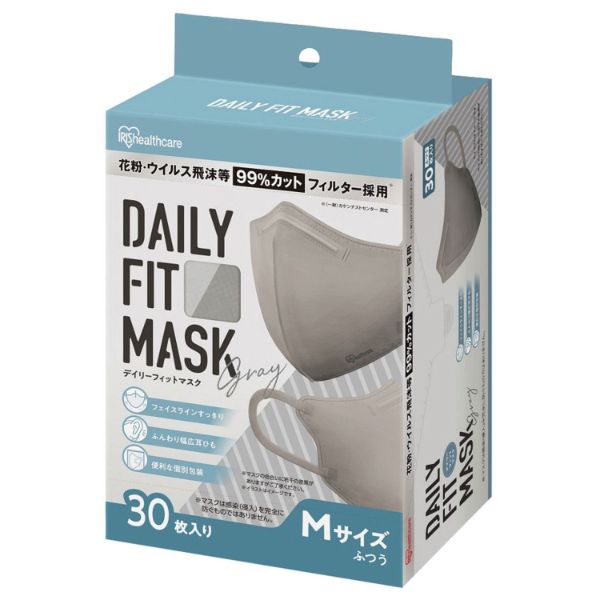 サージカルマスク IRIS DAILY FIT MASK ふつうサイズ 30枚入 グレー 